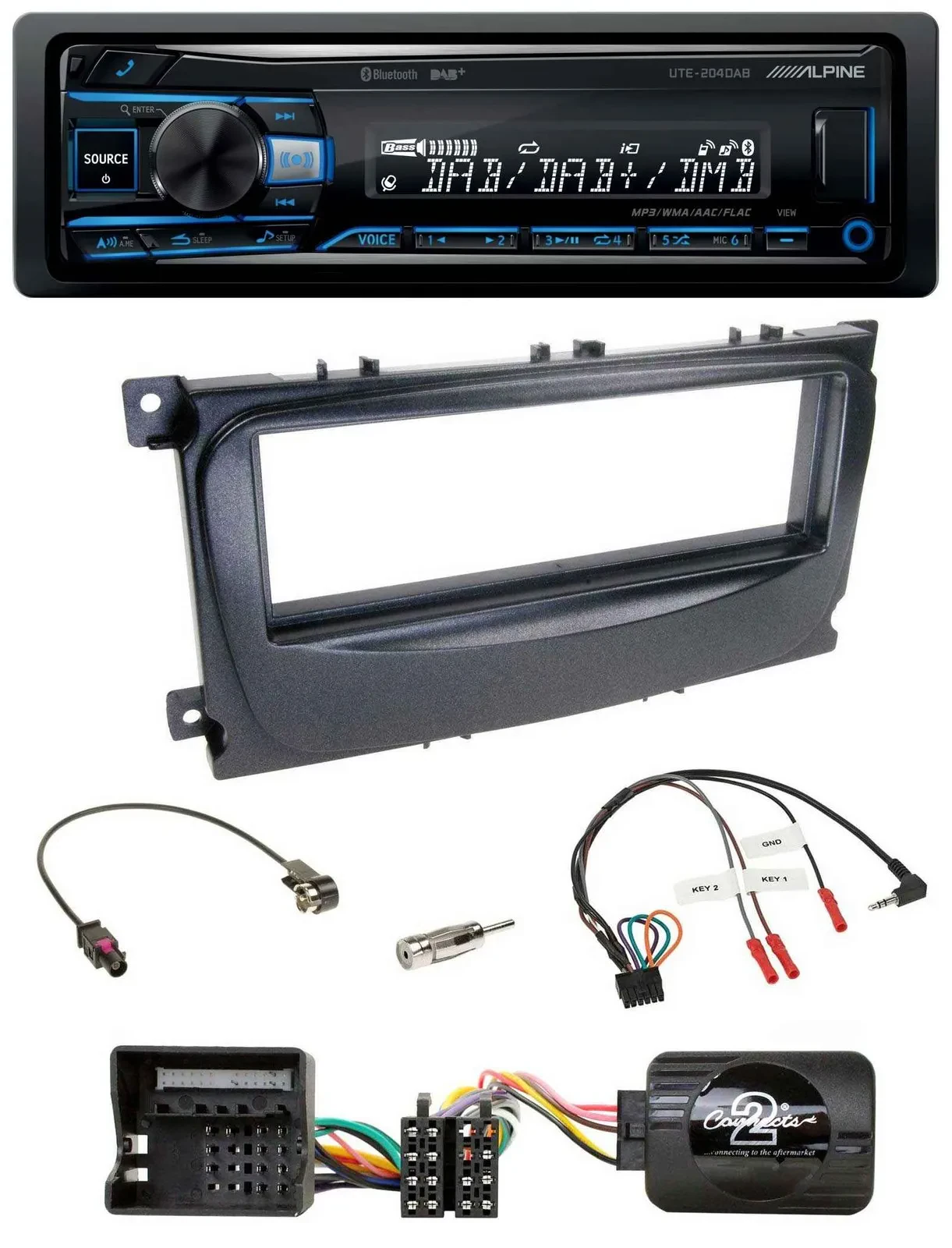 Alpine USB Bluetooth DAB Lenkrad Autoradio für Ford S-Max Mondeo 07-14 schwarz