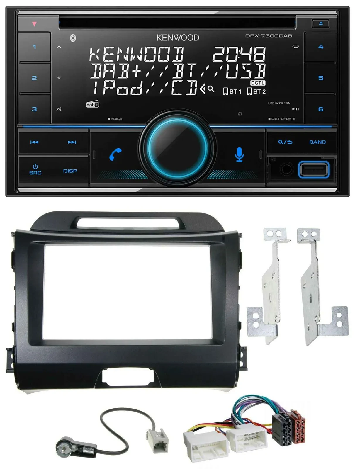 Kenwood CD 2DIN DAB USB MP3 Bluetooth Autoradio für Kia Sportage 3 10-15 SL schw