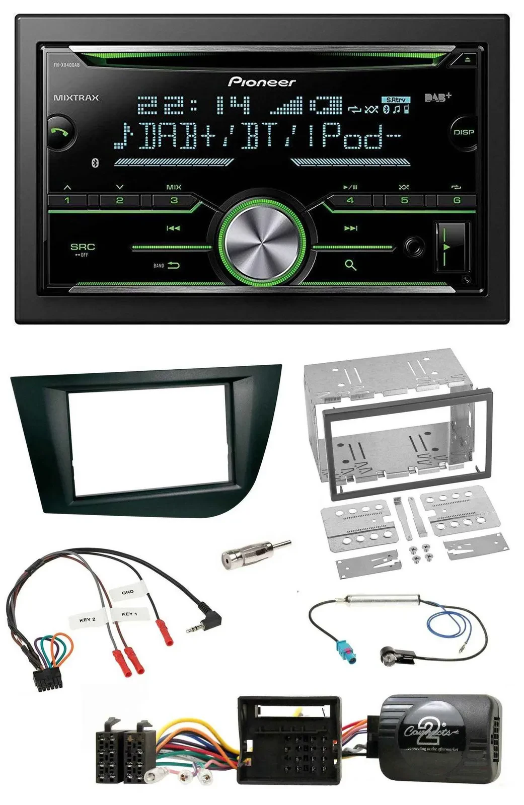 Pioneer Bluetooth Lenkrad DAB 2DIN USB CD Autoradio für Seat Leon 2005-2009 schw