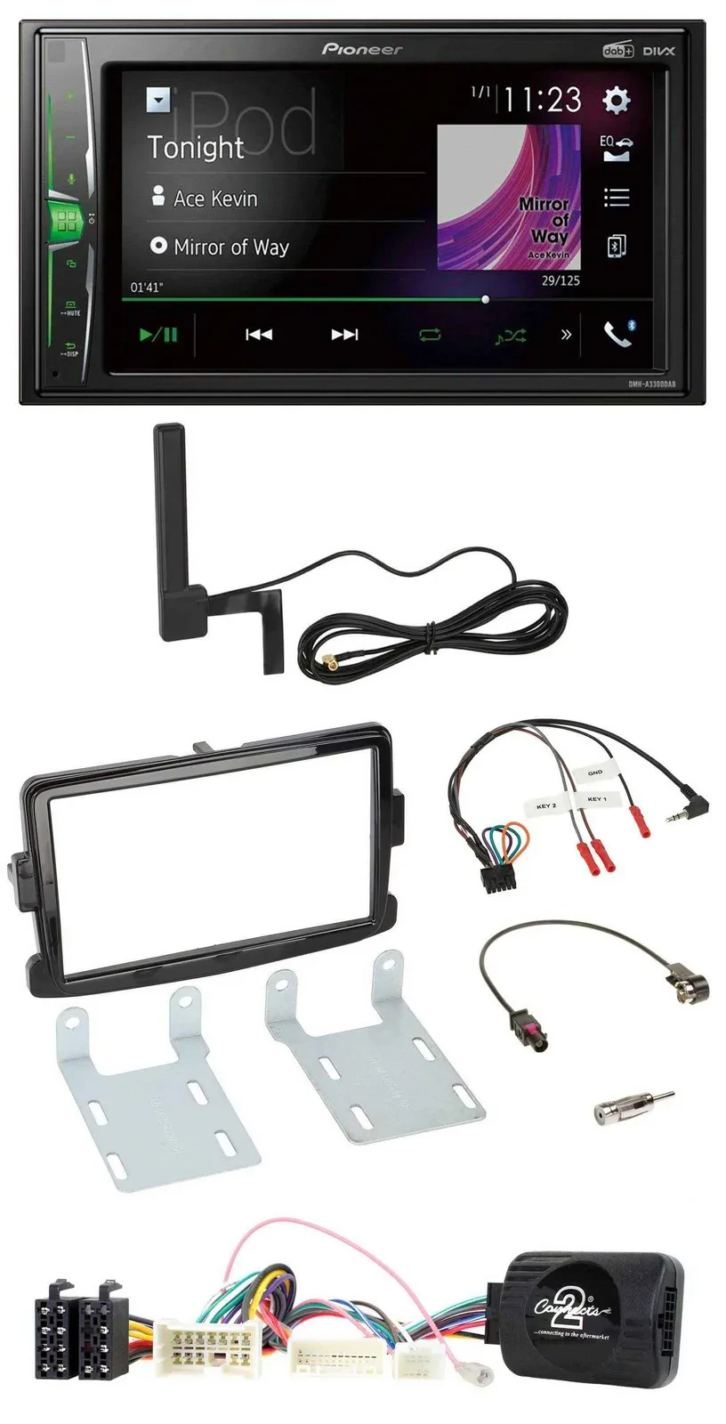 Автомагнитола Pioneer 2DIN Bluetooth DAB MP3 для Dacia (с 2012), черный глянец