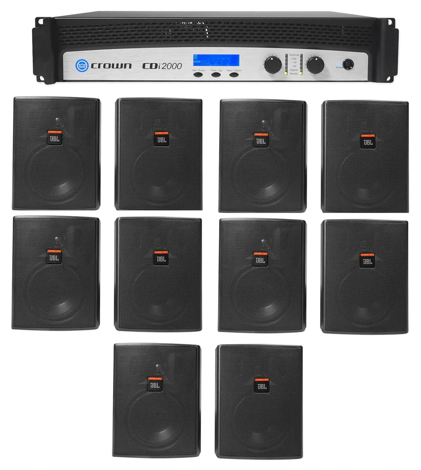 Crown CDi2000 2-Channel, 800w 70V Commercial Amplifier+(10) JBL Wall Speakers