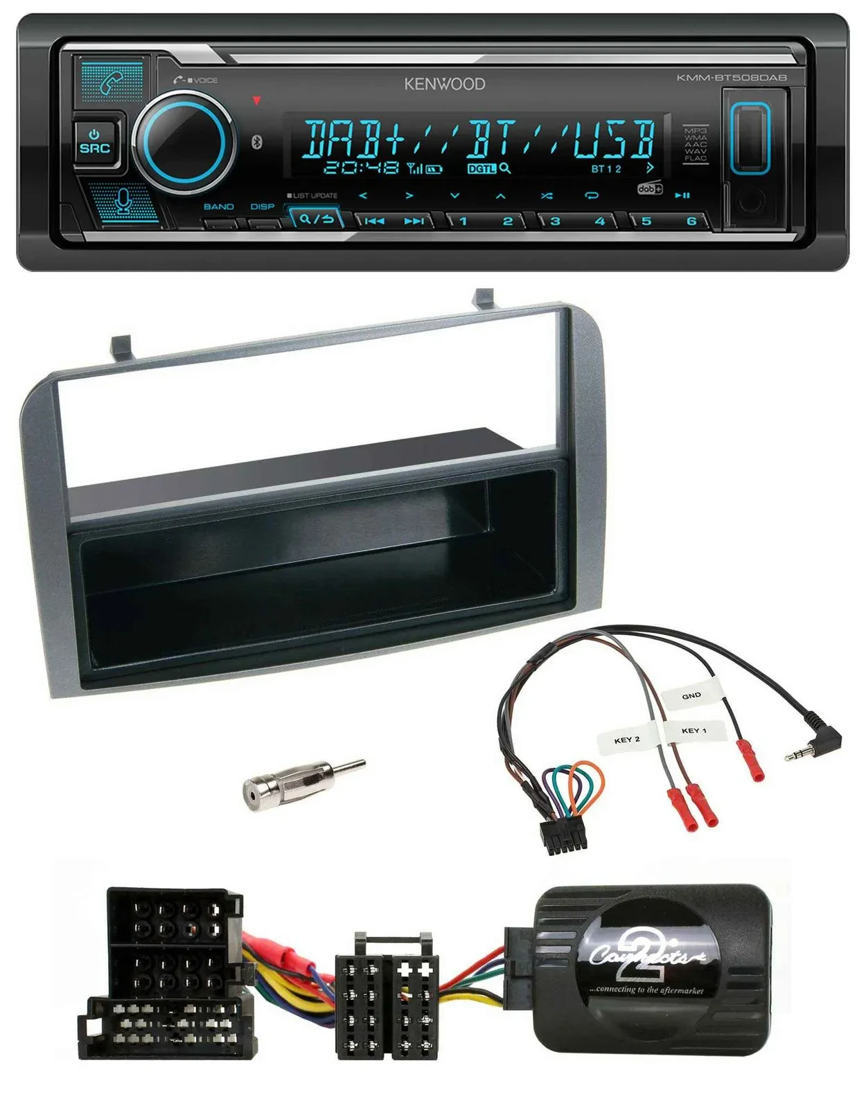 Kenwood Bluetooth Lenkrad DAB USB Autoradio für Alfa 147 GT anthrazit Ablage