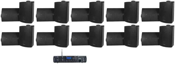 Rockville Rock Zone 8 Ch. Multi Room Home Receiver+16) Black 5.25" Wall Speakers