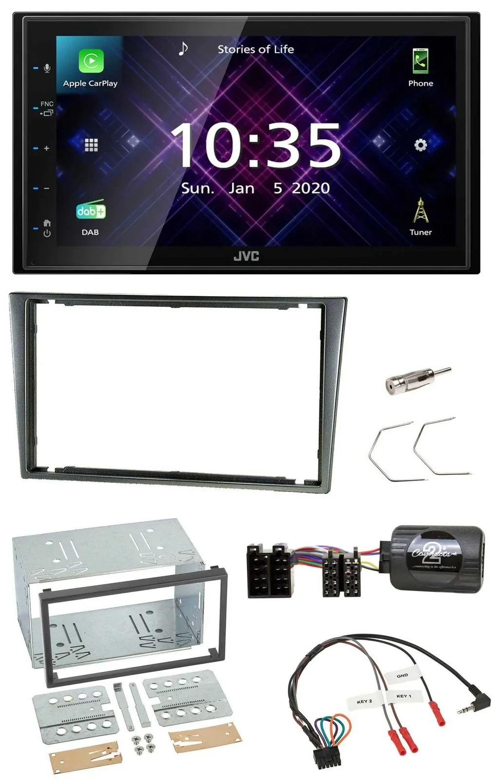 JVC DAB 2DIN Lenkrad Bluetooth USB Autoradio für Opel Corsa C 2000-2004 aluminiu