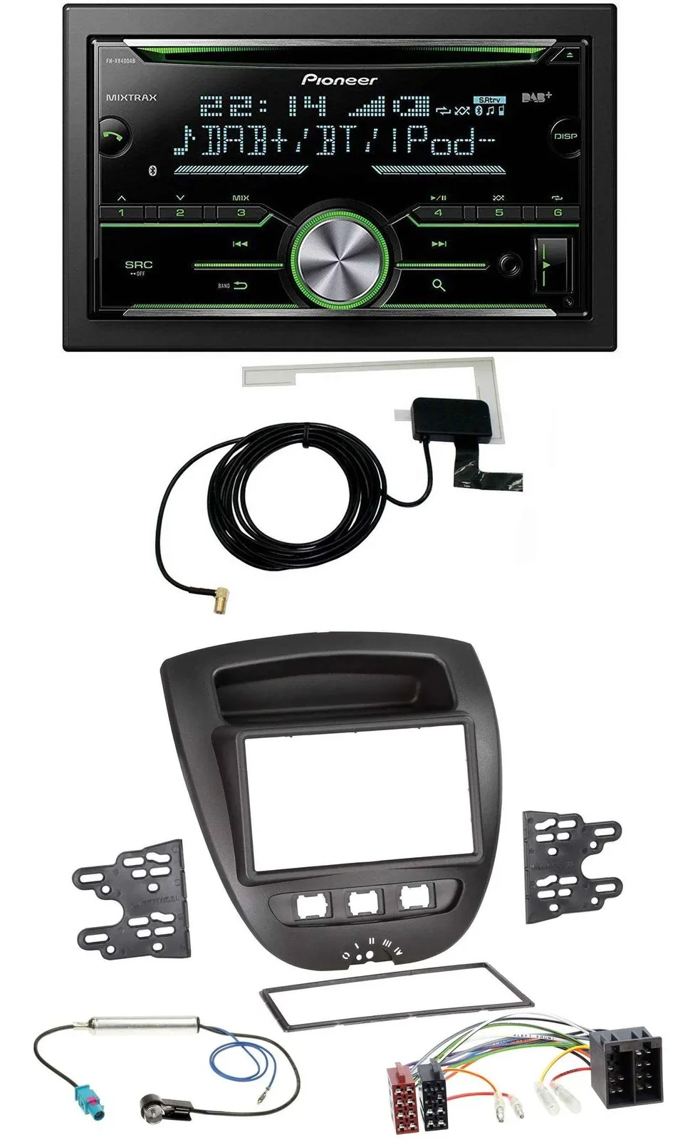 Автомагнитола для Toyota Aygo/Peugeot 107/Citroën C1 Pioneer CD, USB, MP3, Bluetooth, 2DIN, DAB