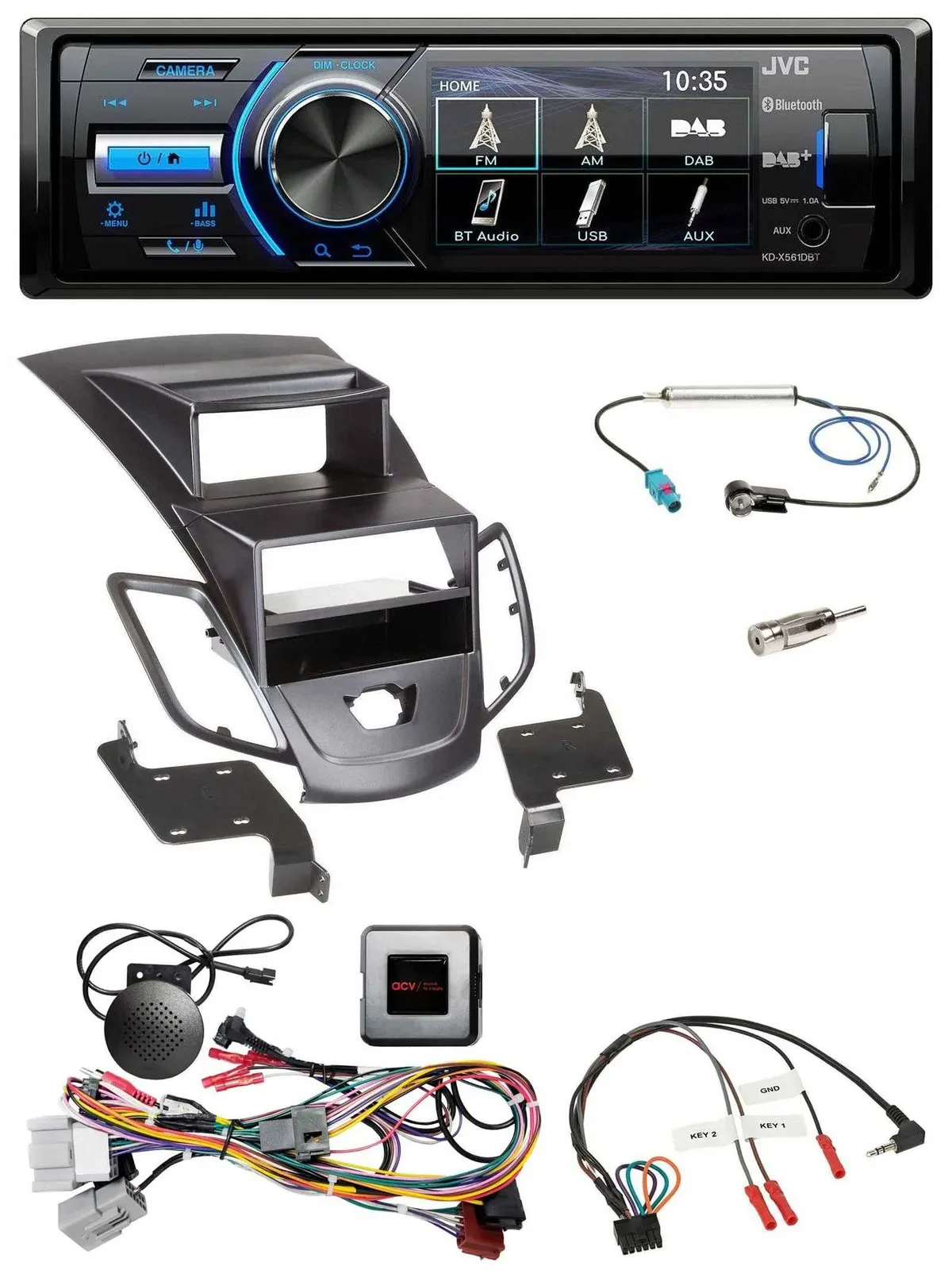 JVC Bluetooth Lenkrad USB DAB Autoradio für Ford Fiesta 10-13 Display schwarz