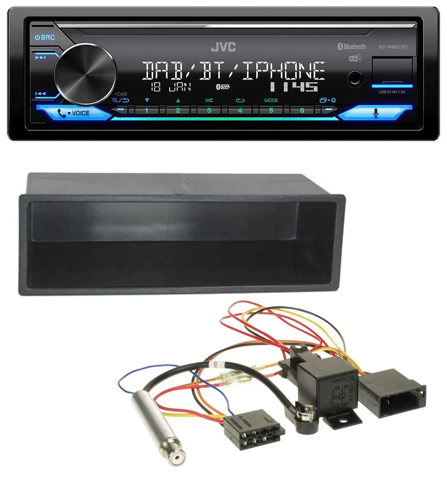 Автомагнитола JVC Bluetooth, DAB, USB, MP3 для VW Polo/T4/Passat/Golf (1998-2004)