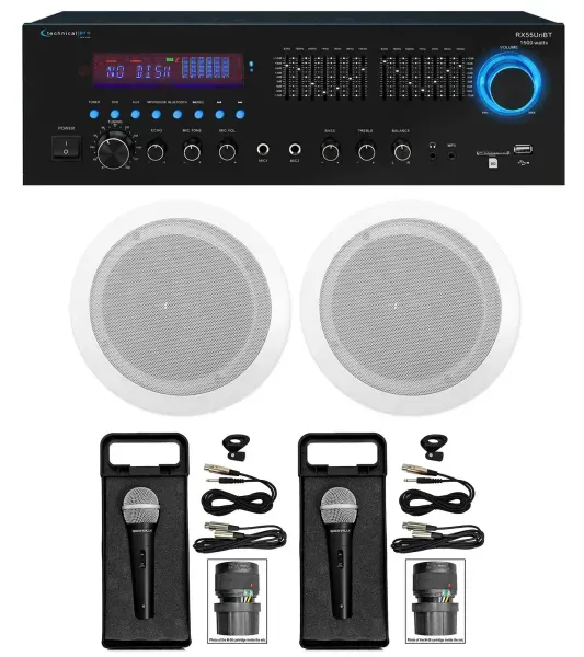 Technical Pro Home Karaoke Machine System w/ Bluetooth+(2) 6.5" Ceiling Speakers