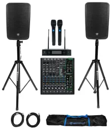 2) Rockville TITAN 15 15" DJ PA Speakers/Bluetooth+Mackie Mixer+2) Wireless Mics