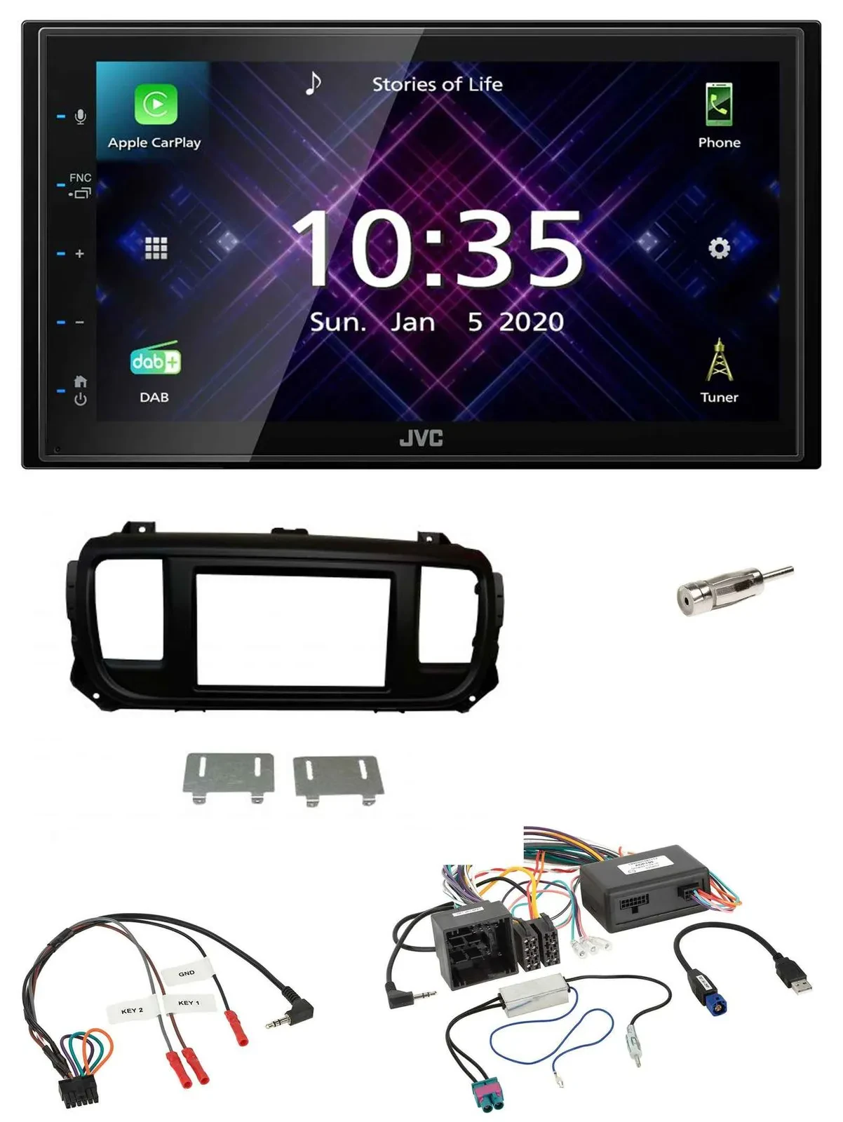JVC DAB 2DIN Lenkrad Bluetooth USB Autoradio für Citroen Jumpy Spacetourer PDC