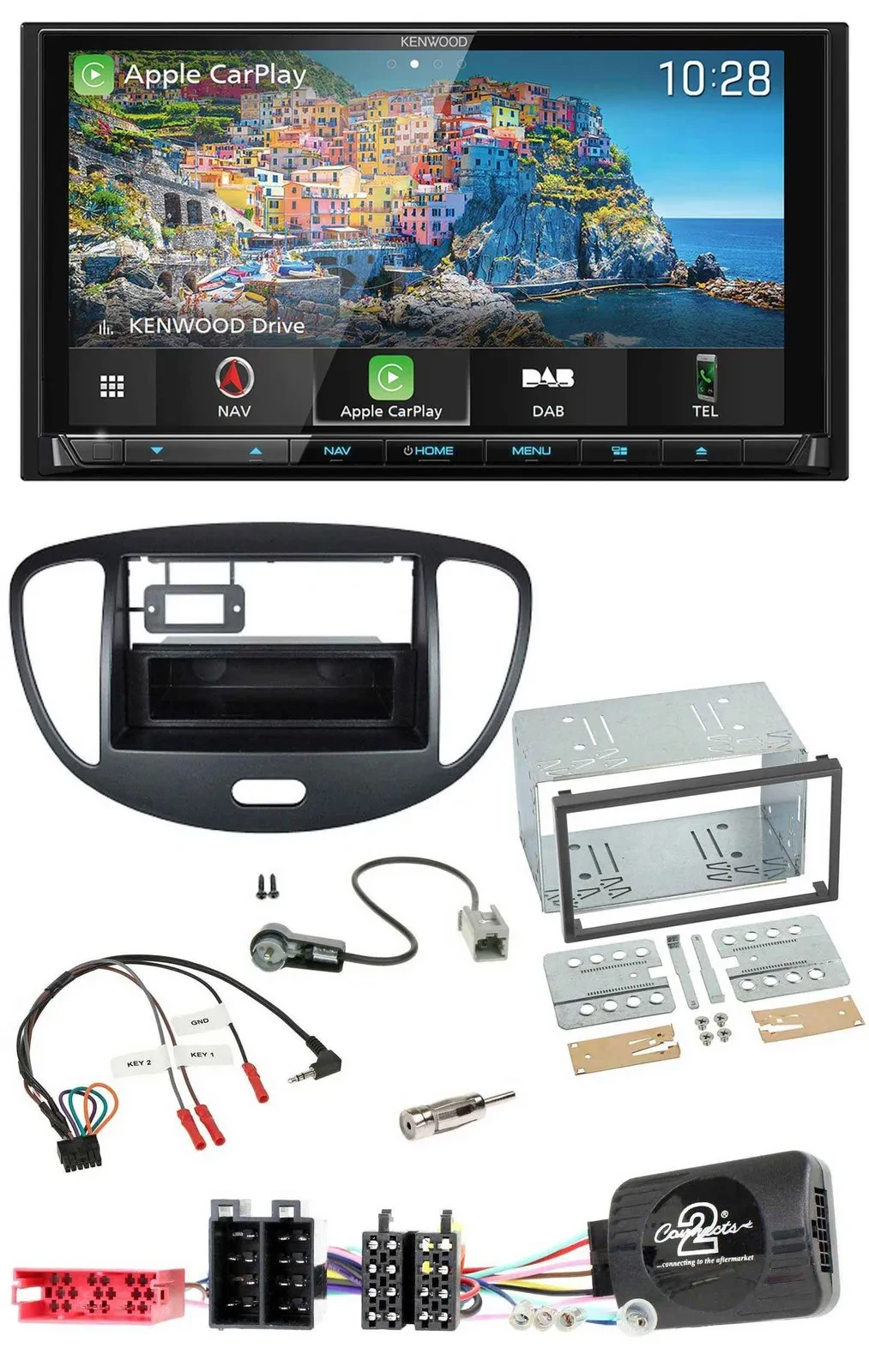 Автомагнитола для Hyundai i10 2009–2013 Kenwood 2-DIN Bluetooth USB DAB TMC навигация с поддержкой кнопок на руле