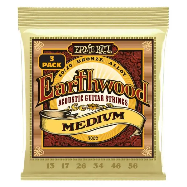 Струны для акустической гитары Ernie Ball 3002 Earthwood 13-56, бронза, 3 комплекта