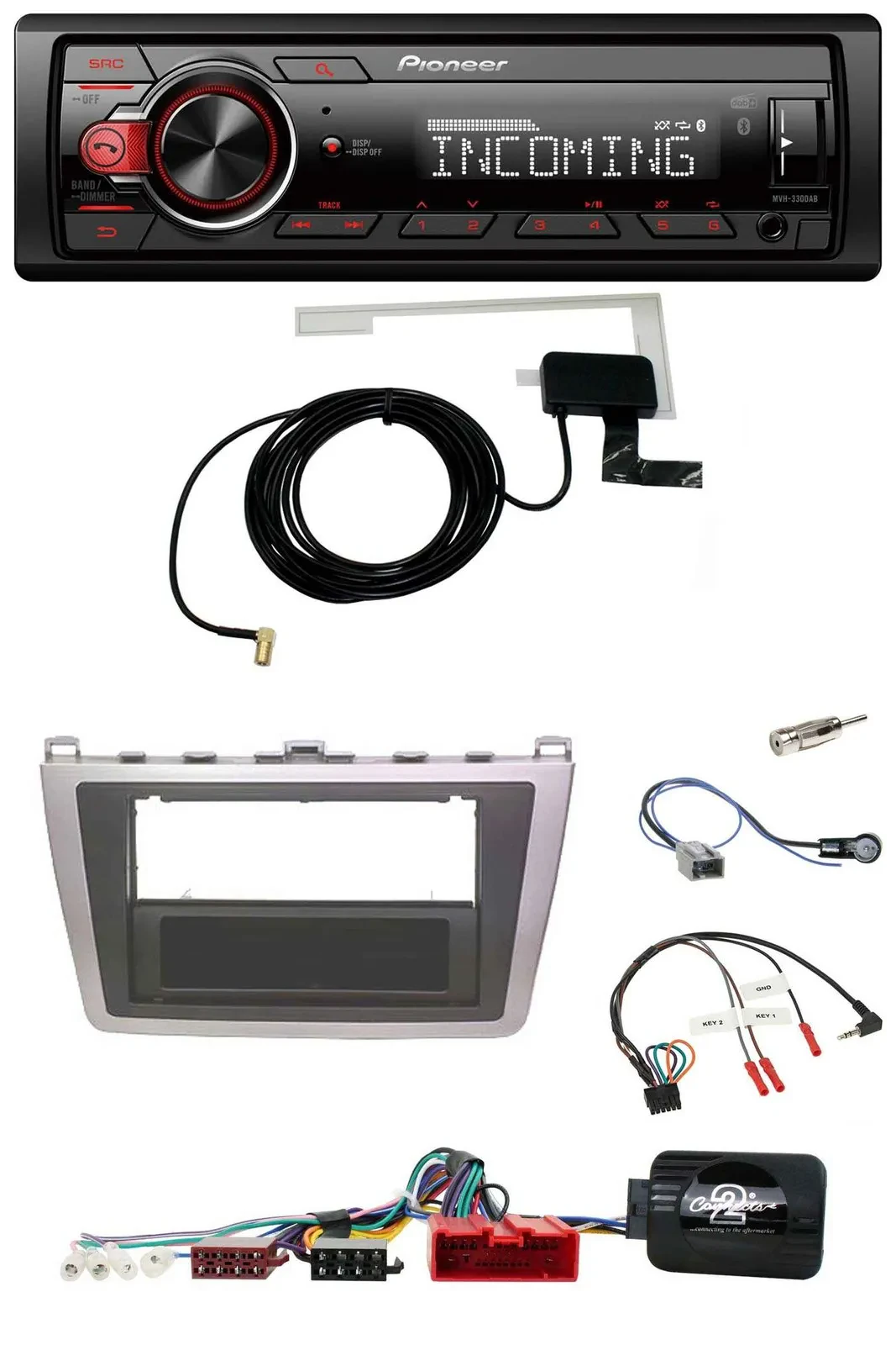 Автомагнитола для Mazda 6 (2008–2012) Pioneer USB, DAB, Bluetooth, серебристо‑чёрная, поддержка управления на руле