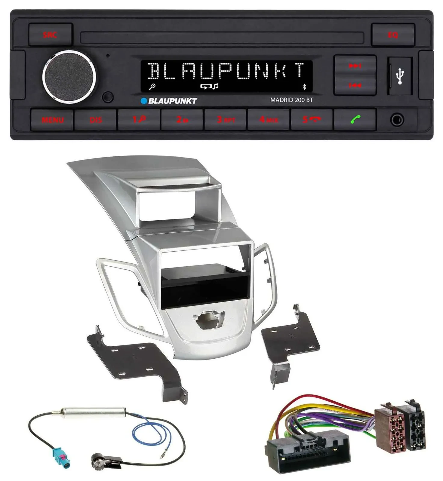 Автомагнитола для Ford Fiesta Blaupunkt Ford Fiesta Display 10-17 USB, AUX, Bluetooth, MP3, серебристая