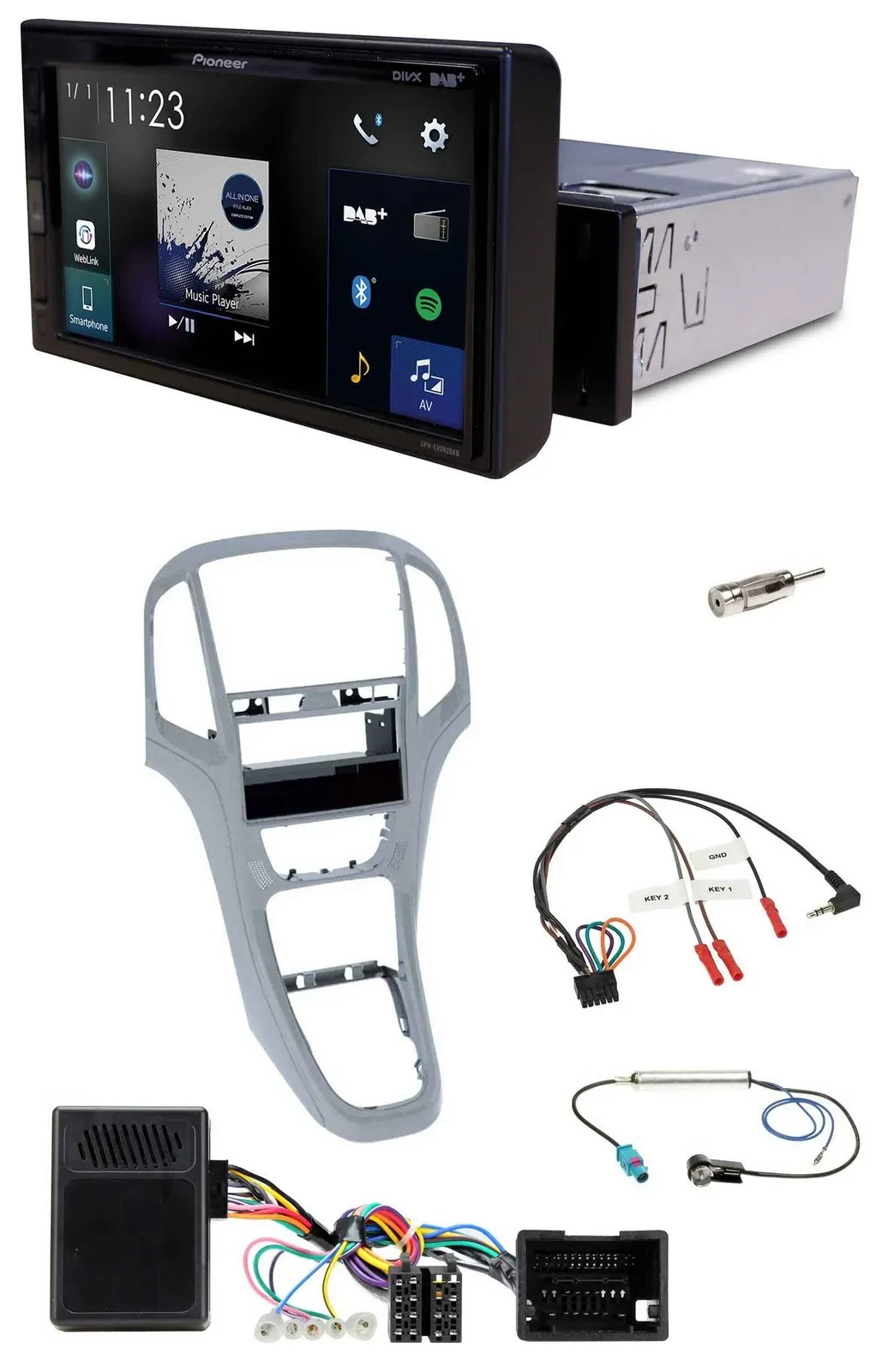 Pioneer DAB Lenkrad Bluetooth USB Autoradio für Opel Astra J 09-16 Platin silber