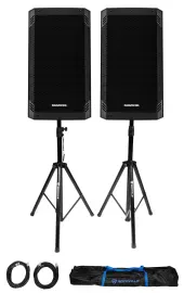 (2) Mackie Thrash12 v2 12" 1300w Powered DJ PA Speakers w/Bluetooth+Stands+Bag