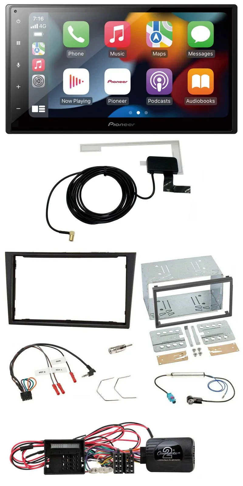 Pioneer Lenkrad USB Bluetooth DAB 2DIN Autoradio für Opel Corsa D stealth schwar