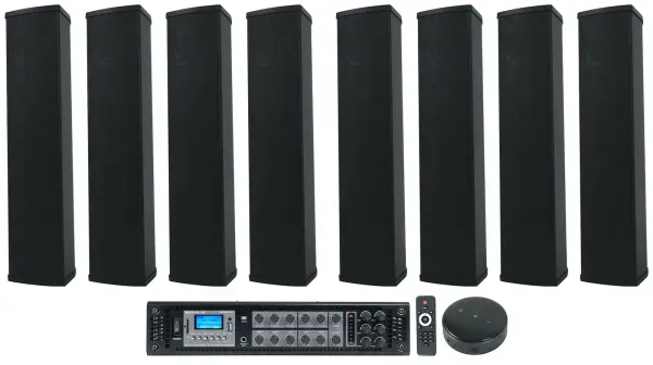 Rockville RCS650-6 70v Commercial Amp+Wifi Receiver+(8) Array Speakers in Black