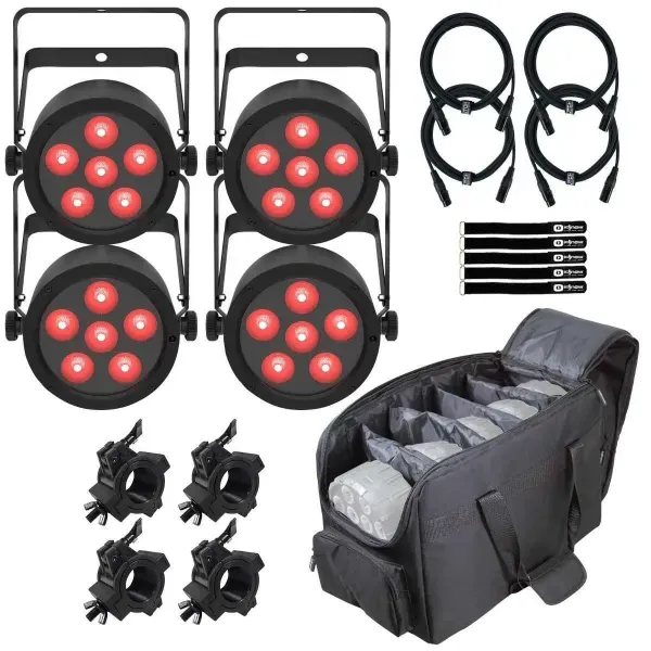 Chauvet DJ SLIMPARH6ILS Low-Profile Wash Par Lights 4 Pack w Carrying Bag