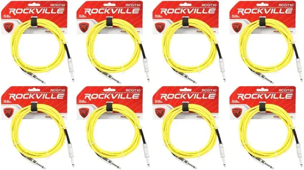 Инструментальный кабель Rockville RCGT10Y Yellow 3 м (8 штук)