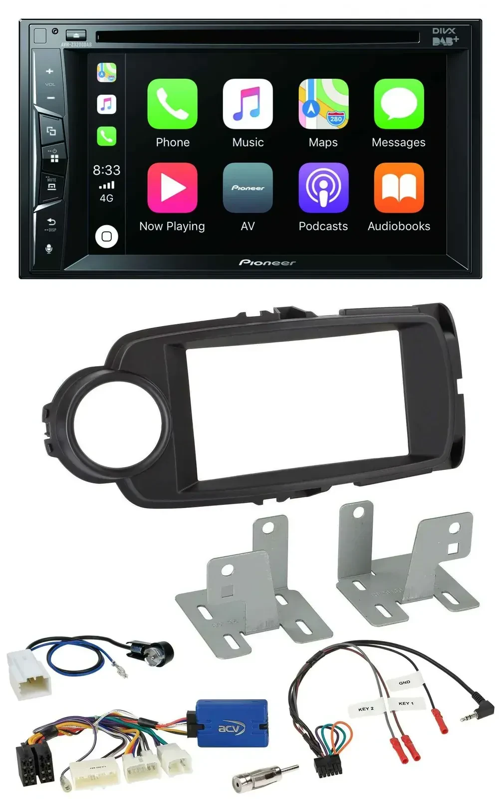 Автомагнитола для Toyota Yaris (с 2014) Pioneer 2DIN USB DVD Bluetooth DAB