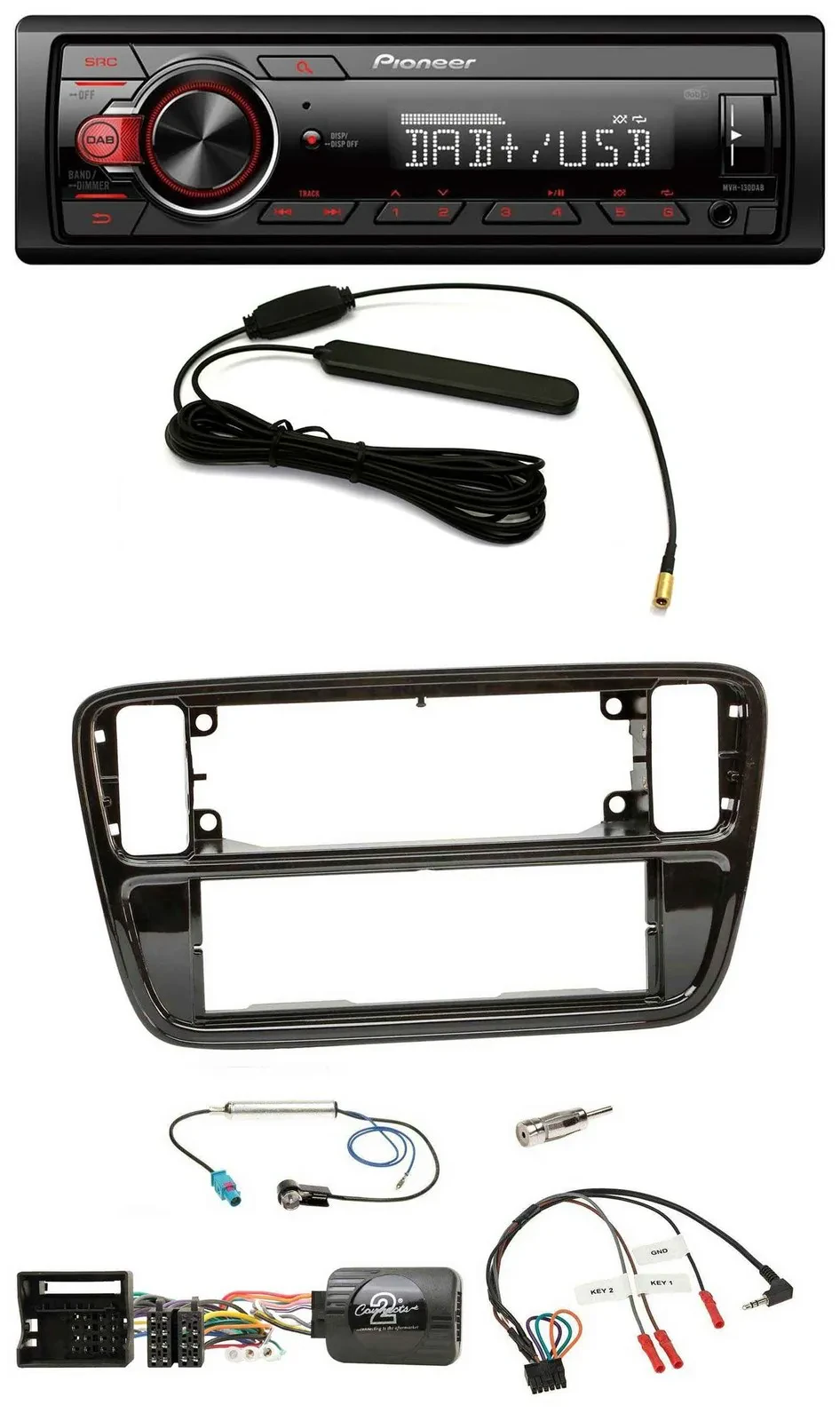 Автомагнитола Pioneer 1-DIN, MP3, DAB, USB, для VW Up (2011–2016), черный глянец, поддержка кнопок на руле