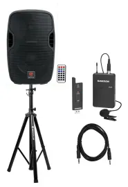 Rockville BPA10 10" Powered Active DJ PA Speaker w/ Samson Lavalier Microphone