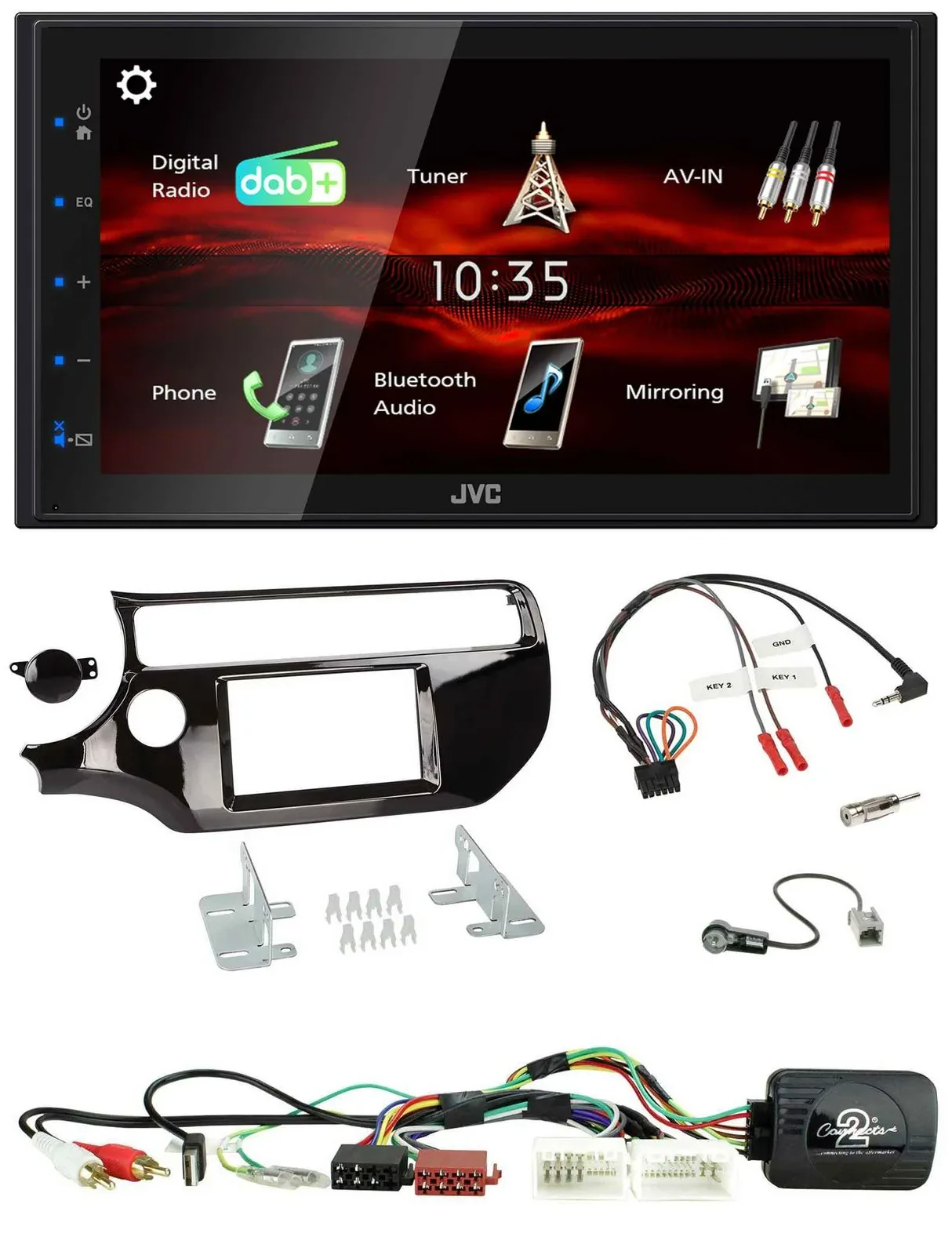 JVC USB Bluetooth Lenkrad DAB 2DIN Autoradio für Kia Rio UB ab 2015 piano schwar