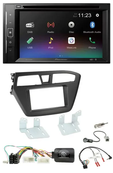 Pioneer Bluetooth Lenkrad USB 2DIN DAB DVD Autoradio für Hyundai i20 ab 2015 ohn