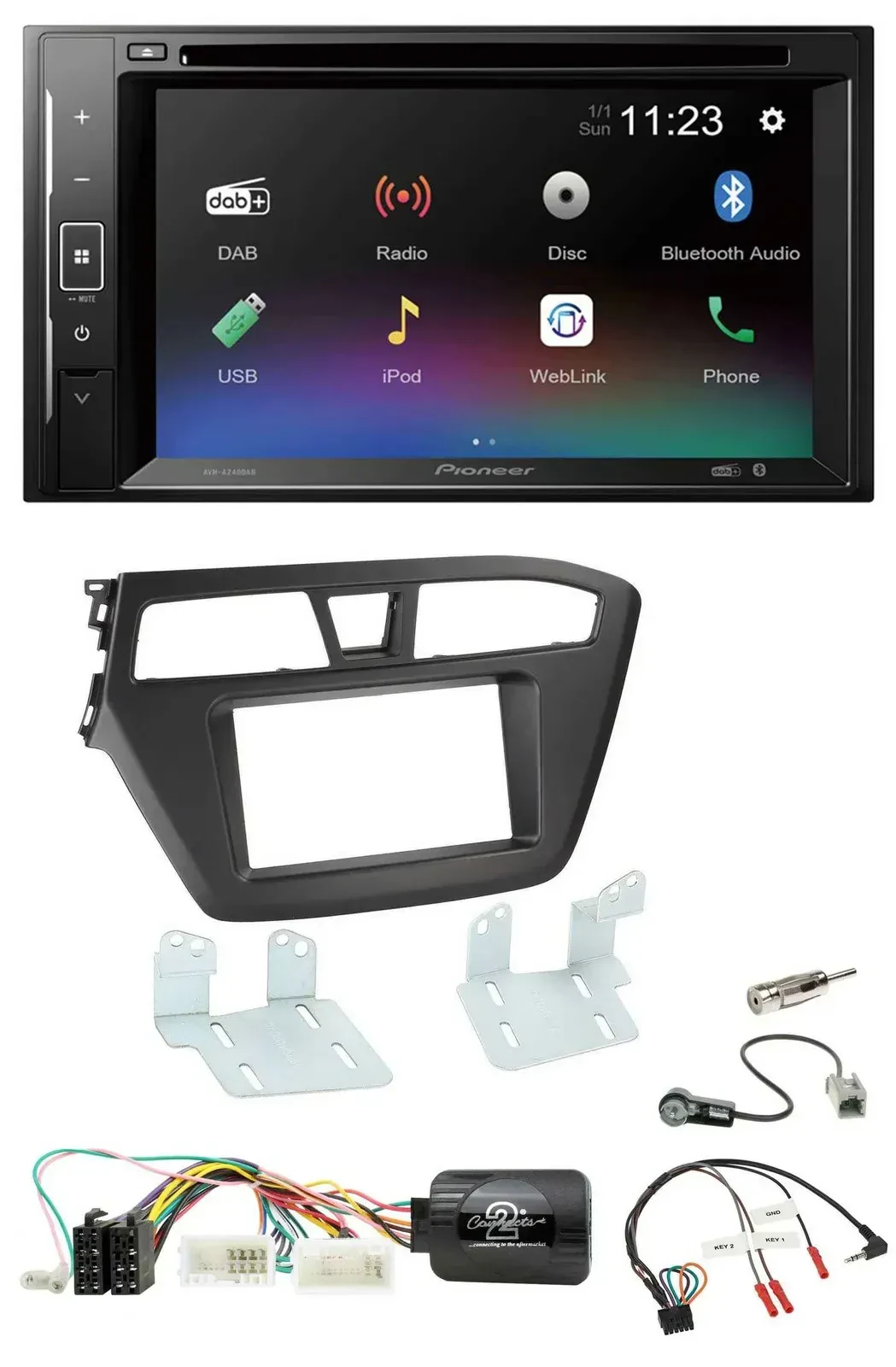 Автомагнитола Pioneer 2DIN, Bluetooth, USB, DAB, DVD для Hyundai i20 (с 2015)