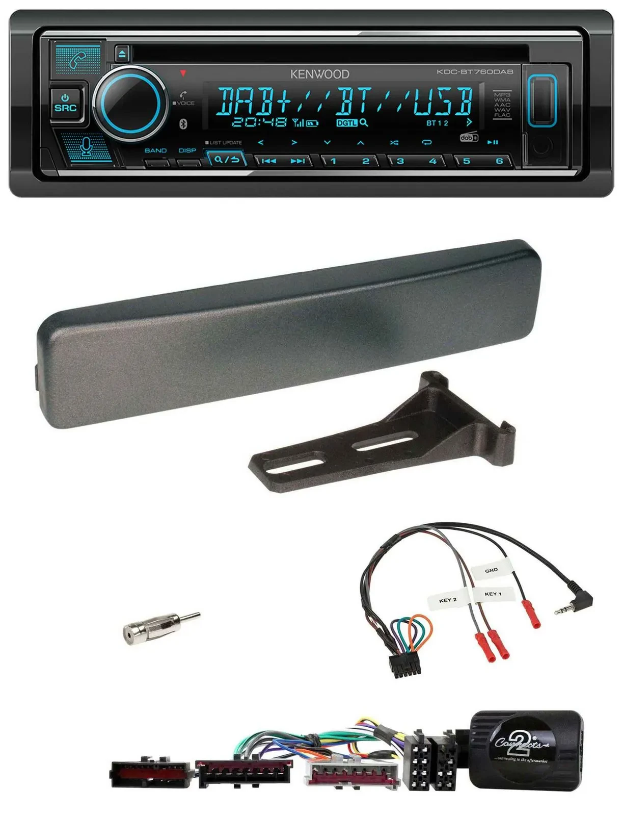 Автомагнитола Kenwood Bluetooth DAB USB CD для Ford Mondeo/Focus антрацит с поддержкой управления на руле