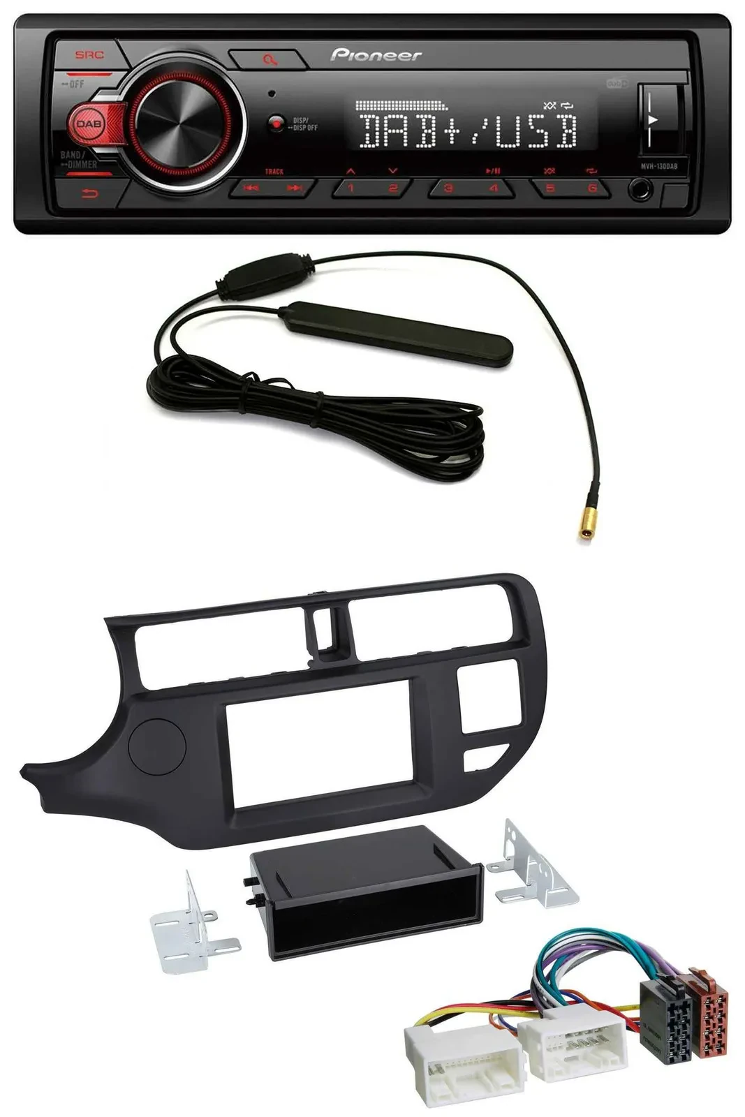 Pioneer MP3 DAB 1DIN AUX USB Autoradio für Kia Rio (UB 2011-2014) schwarz