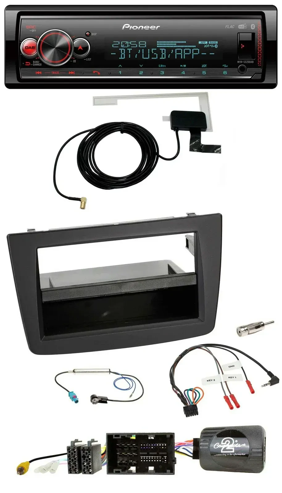 Автомагнитола Pioneer Bluetooth, DAB, USB для Alfa Romeo MiTo 955 (2014–2018) черная