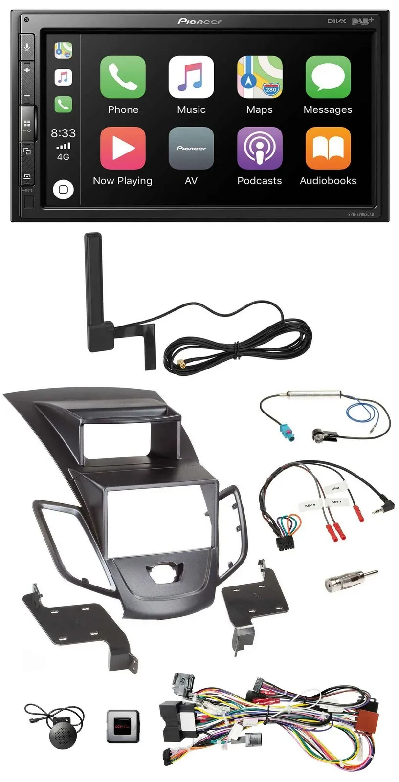 Pioneer USB 2DIN Bluetooth DAB Lenkrad Autoradio für Ford Fiesta Display 2008-10