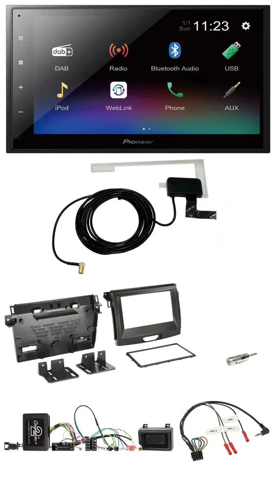 Автомагнитола Pioneer 2 DIN, DAB, Bluetooth, USB, для Ford Ranger (с 04/2015), с поддержкой кнопок на руле