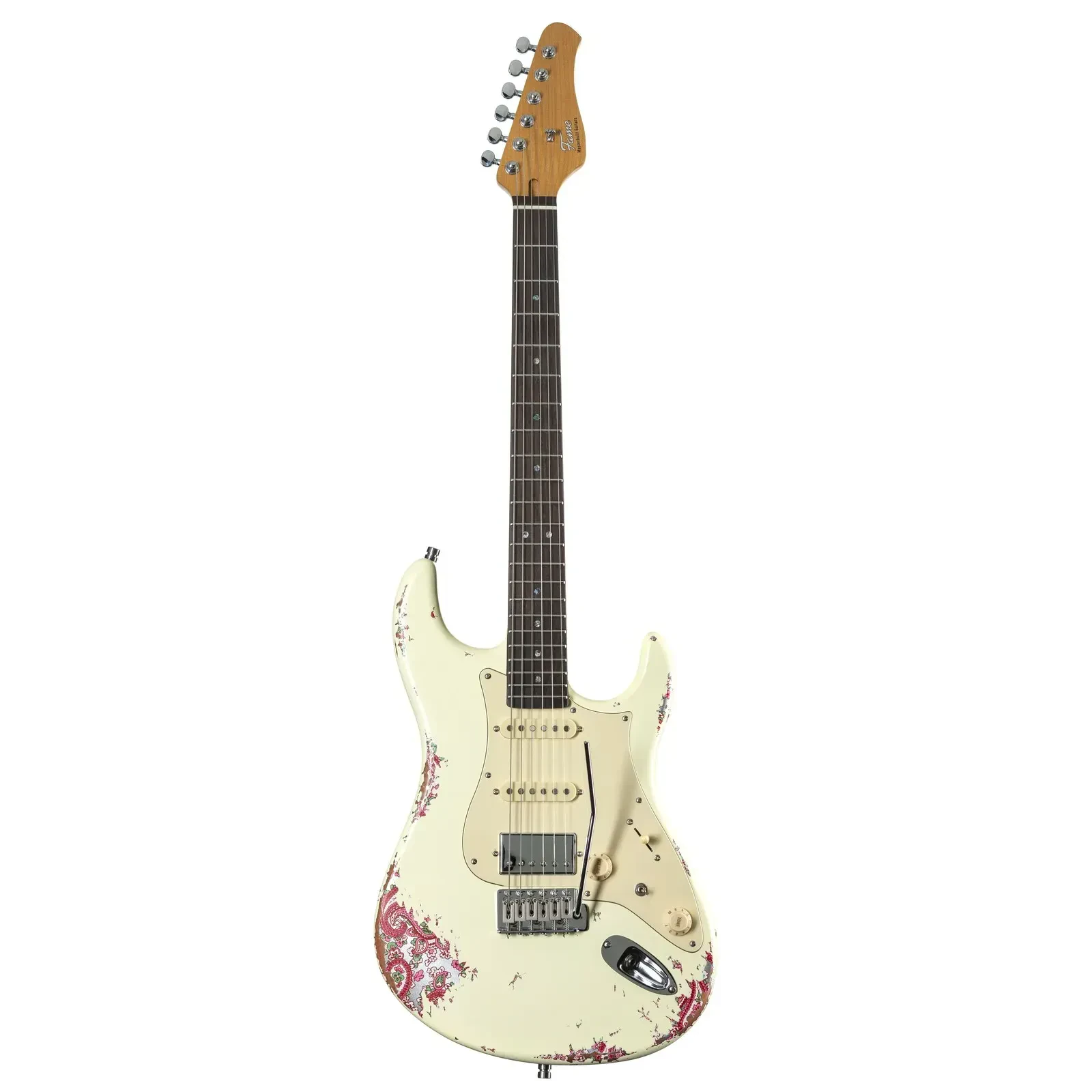 Электрогитара Fame Audio Custom ST HSS RW Worn Vanilla Over Paisley