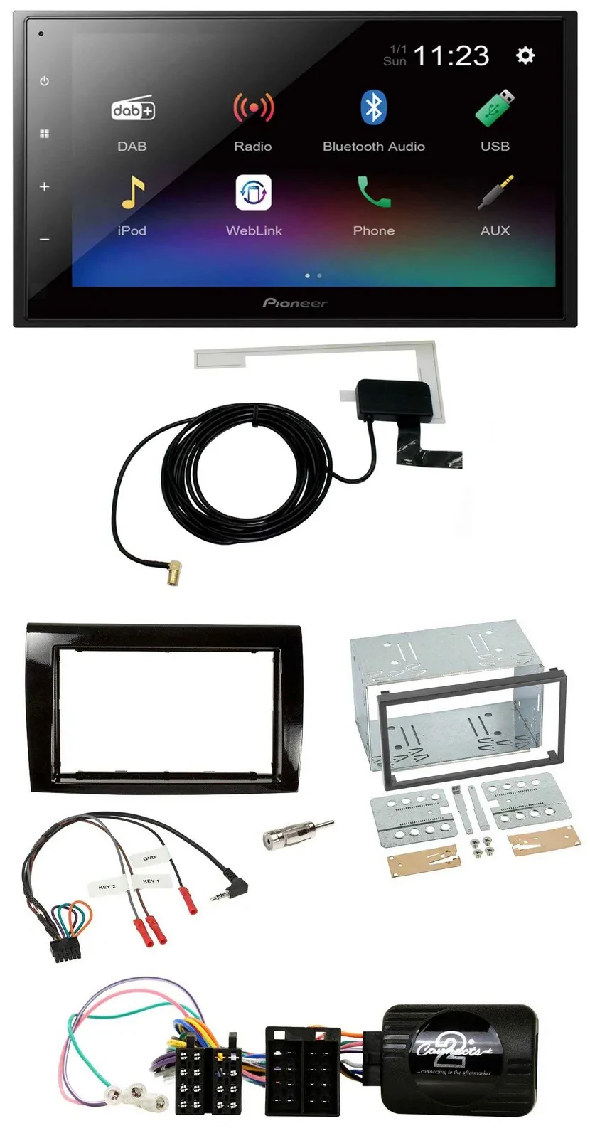 Pioneer DAB Lenkrad Bluetooth 2DIN USB Autoradio für Fiat Bravo 2007-2014