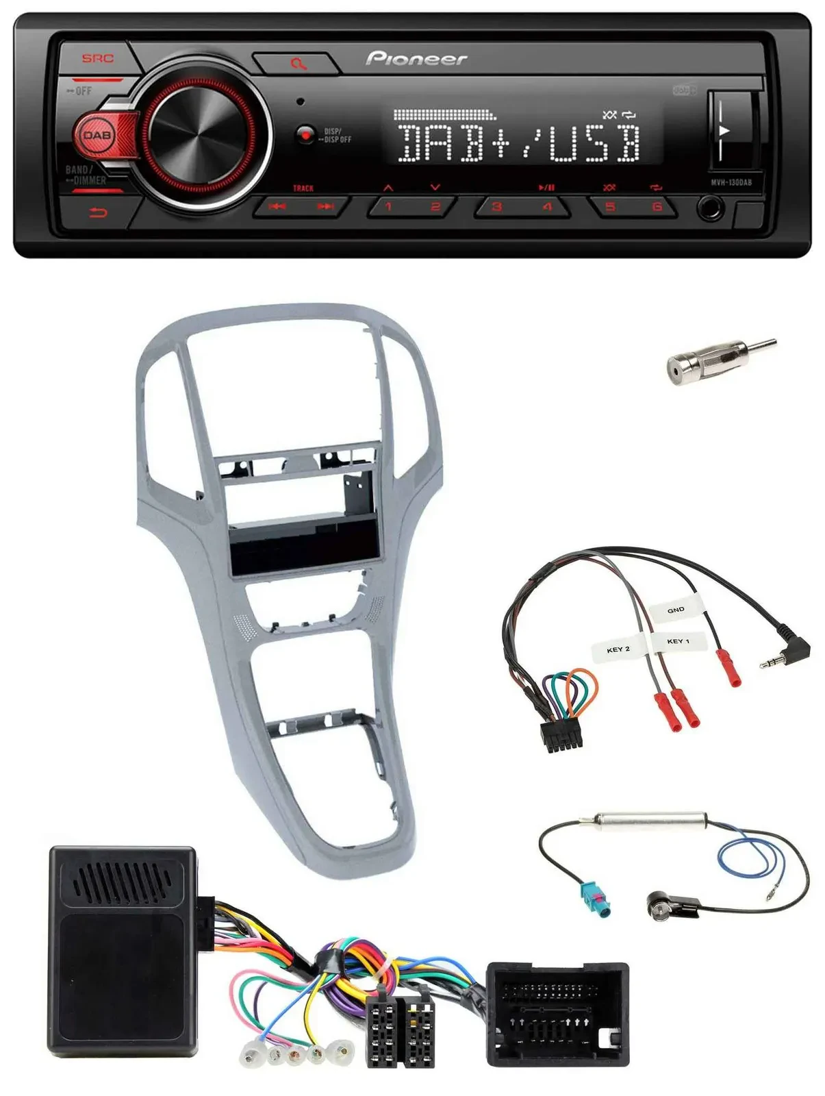 Pioneer MP3 1DIN DAB USB Lenkrad Autoradio für Opel Astra J 09-16 Platin silber