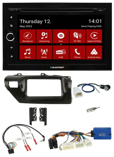 Blaupunkt 2DIN Lenkrad Bluetooth USB TMC DAB Navigation für Toyota Hilux 2015-20