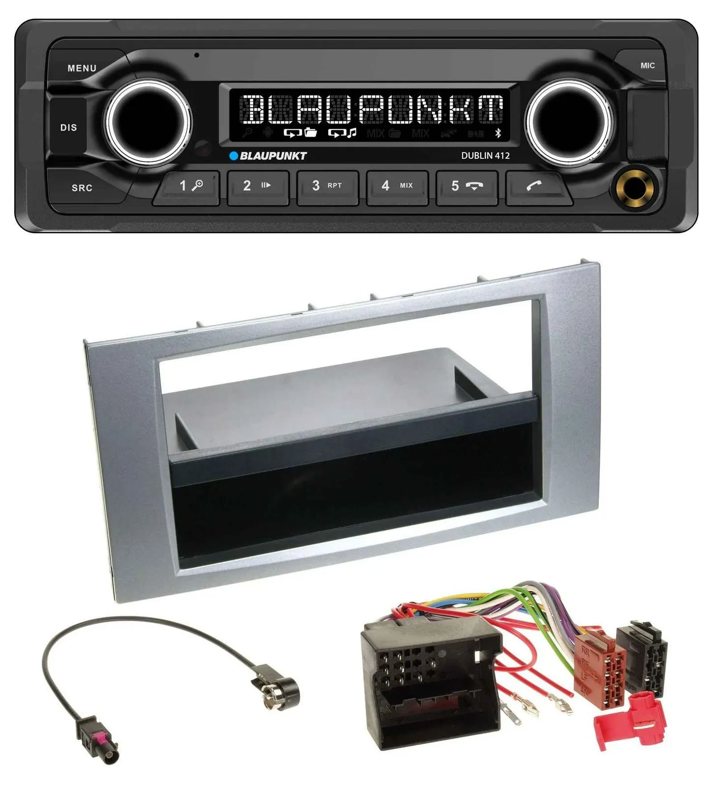 Автомагнитола для Ford Fiesta/Focus 2004–2008 Blaupunkt MP3, Bluetooth, USB, AUX, серебристая