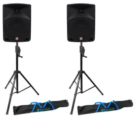 (2) Rockville RPG10 10" Powered 600 Watt DJ PA Speakers+Crank-Up Speaker Stands