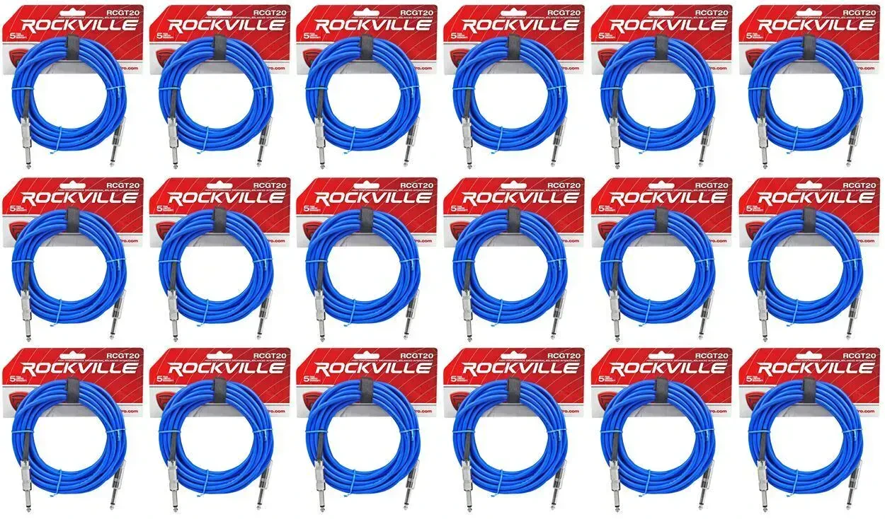 Инструментальный кабель Rockville RCGT20BL Blue 6.1 м (18 штук)