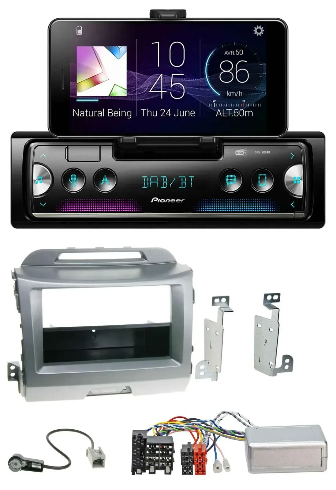 Автомагнитола Pioneer USB Bluetooth DAB для Kia Sportage 3 (2010–2015), серебристая, поддержка управления на руле