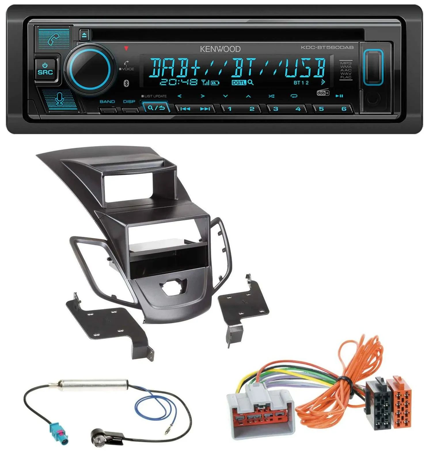 Kenwood Bluetooth DAB CD MP3 USB Autoradio für Ford Fiesta 08-10 Display schwarz