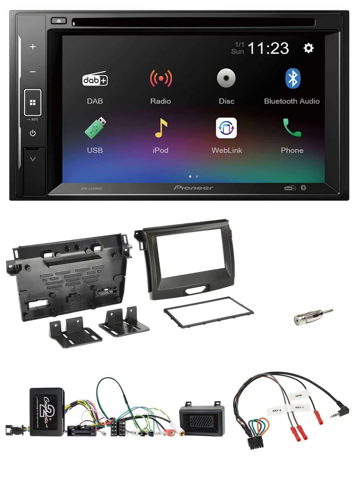 Автомагнитола для Ford Ranger Pioneer 2DIN, Bluetooth, USB, DAB, DVD, поддержка кнопок на руле