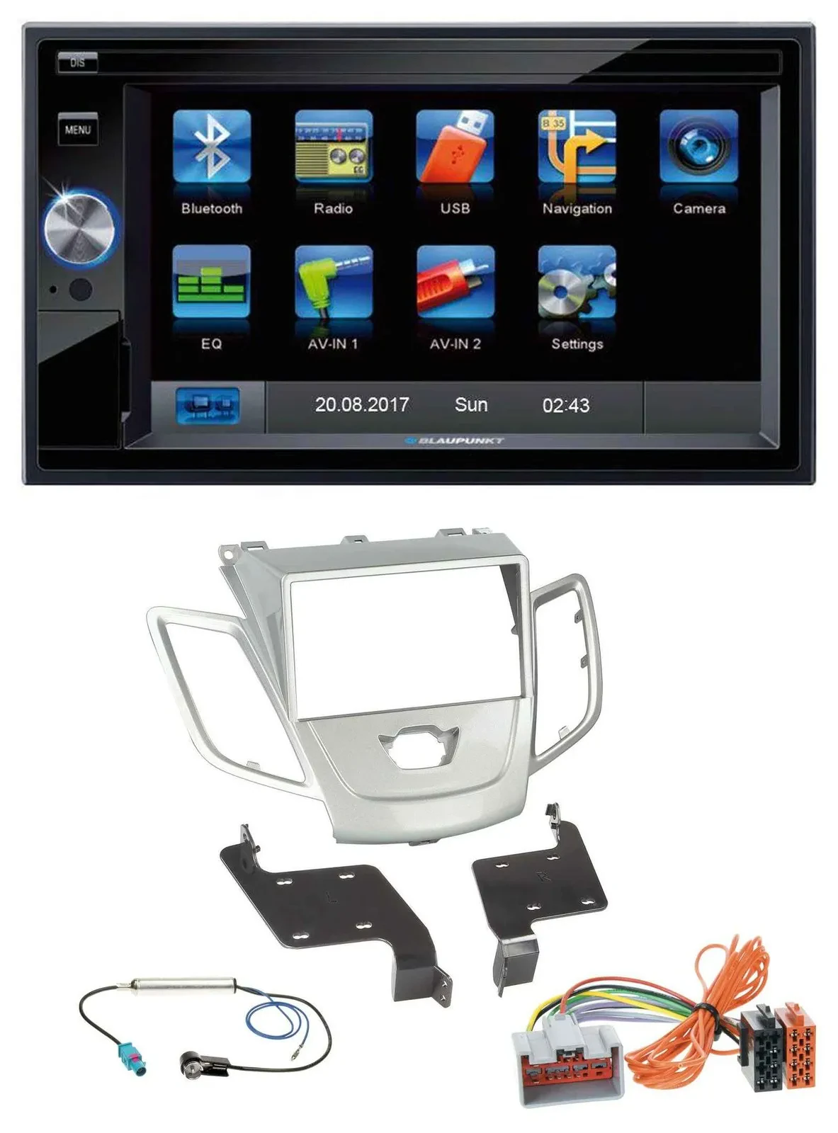 Автомагнитола для Ford Fiesta 08-10 Blaupunkt 2 DIN, Bluetooth, MP3, USB, SD, AUX, серебристая