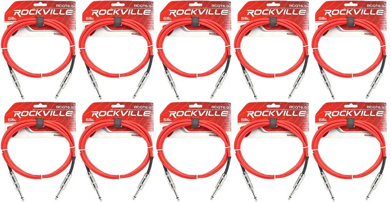 Инструментальный кабель Rockville RCGT6.0R Red 1.8 м (10 штук)