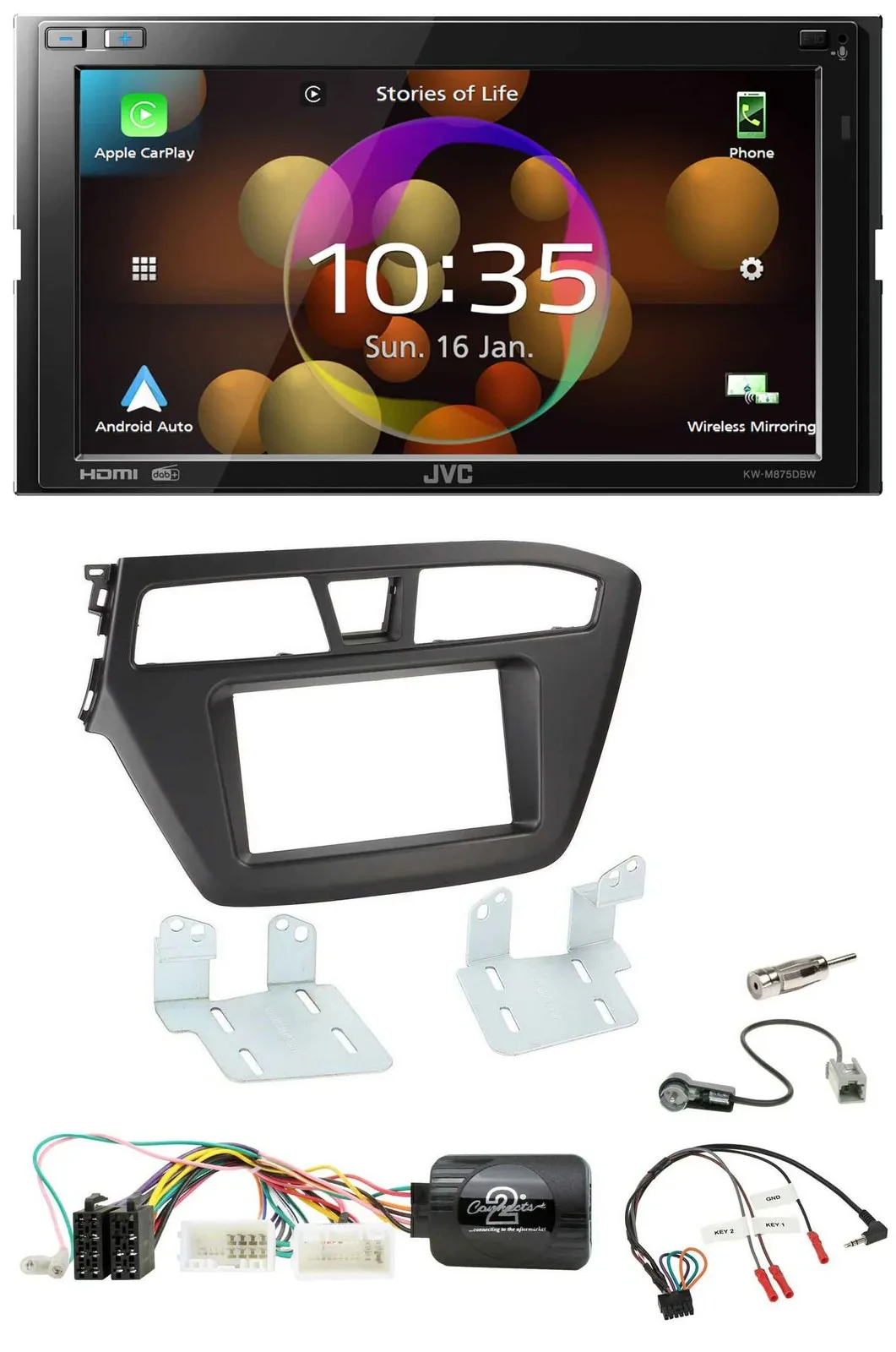 Автомагнитола JVC 2DIN DAB, Bluetooth, USB для Hyundai i20 (с 2015)