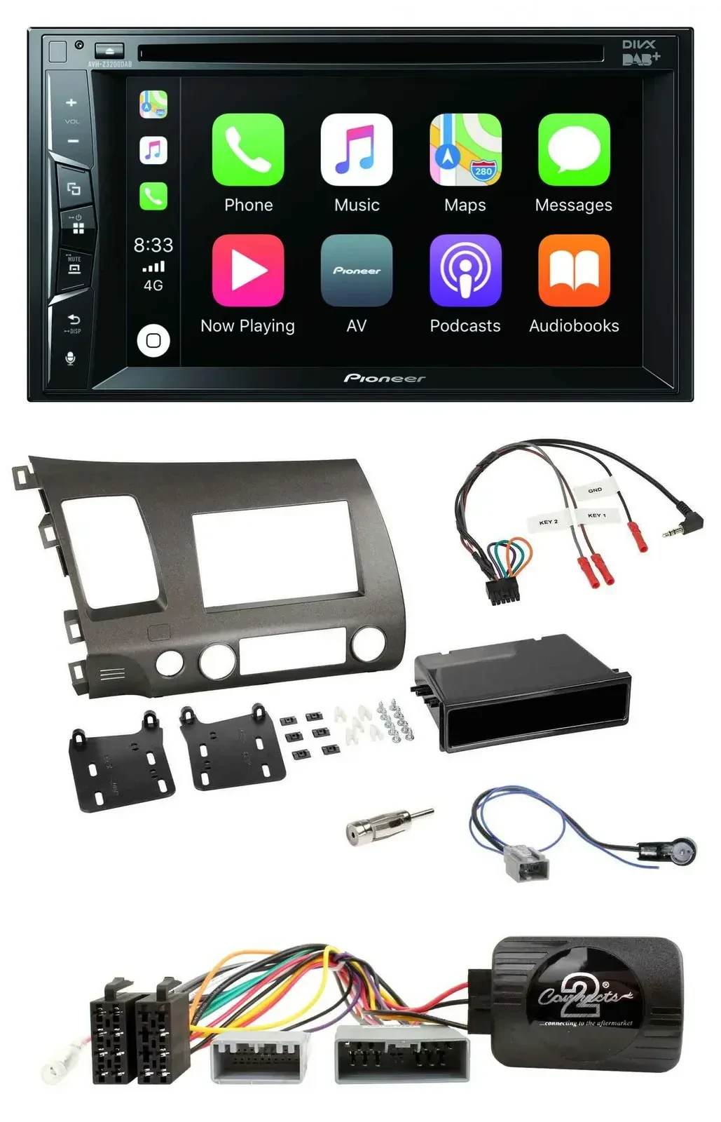 Автомагнитола Pioneer 2-DIN USB DVD Bluetooth DAB для Honda Civic 2006–2010