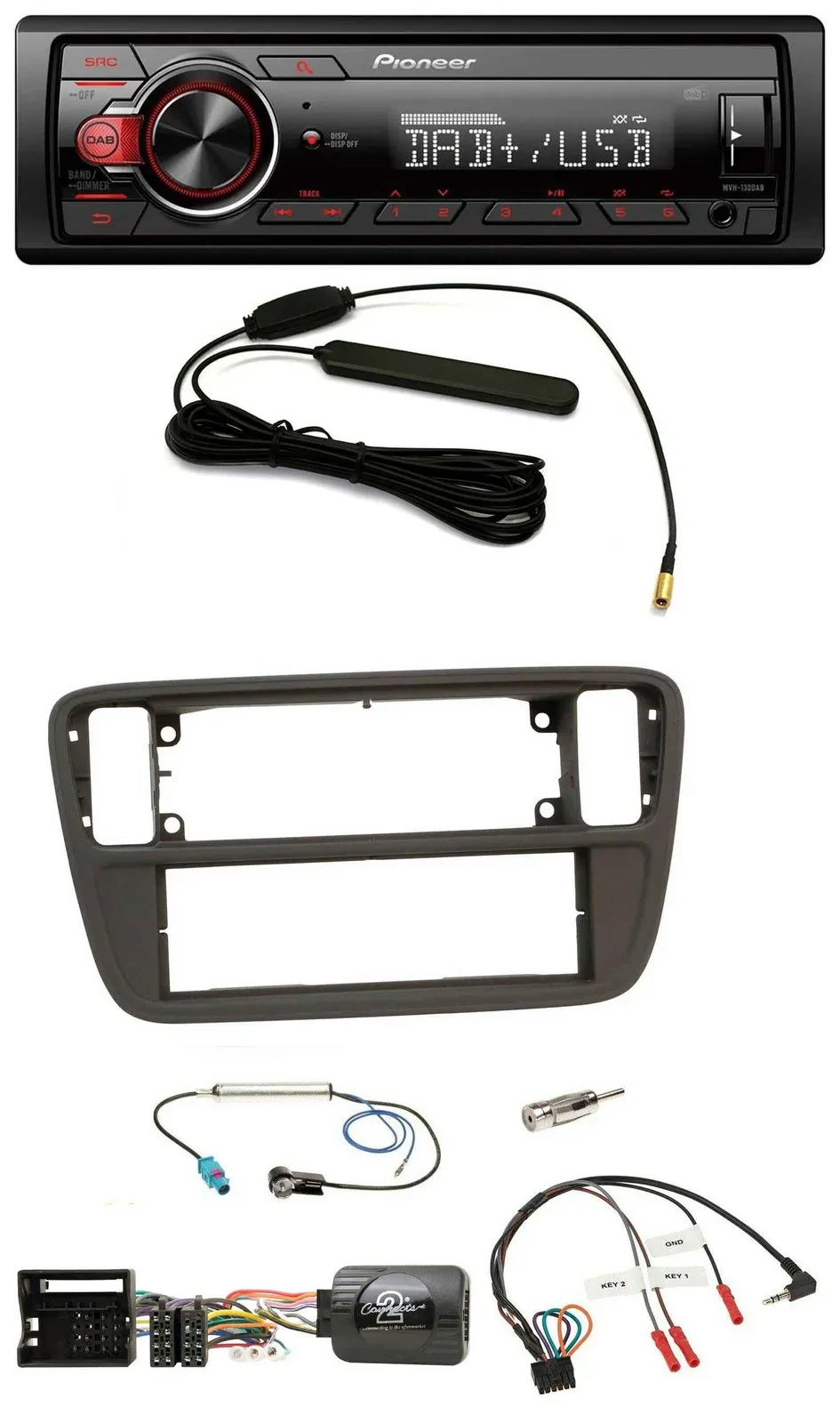 Автомагнитола Pioneer 1DIN MP3 DAB USB, черный, для VW Up (2011–2016), поддержка управления с руля